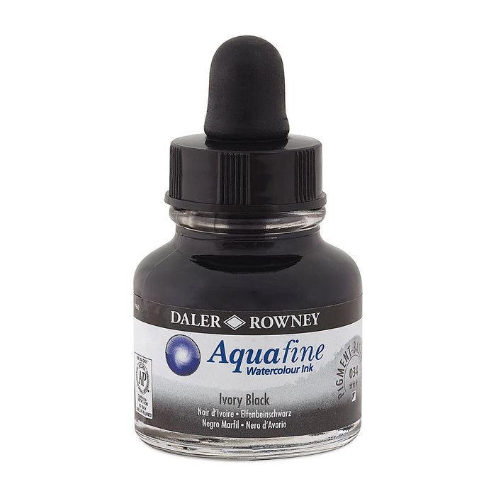 Ivory Black, 29.5ml Bottle (Daler-Rowney Aquafine Watercolour Ink)