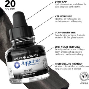 Lamp Black, 29.5ml Bottle (Daler-Rowney Aquafine Watercolour Ink)