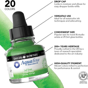 Leaf Green, 29.5ml Bottle (Daler-Rowney Aquafine Watercolour Ink)