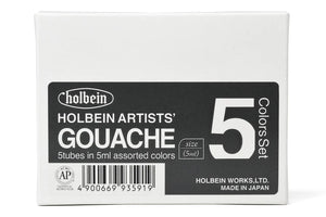 Holbein Artists' Gouache, Set of 5 Colors, 5 ml tubes (Holbein Artist Gouache)