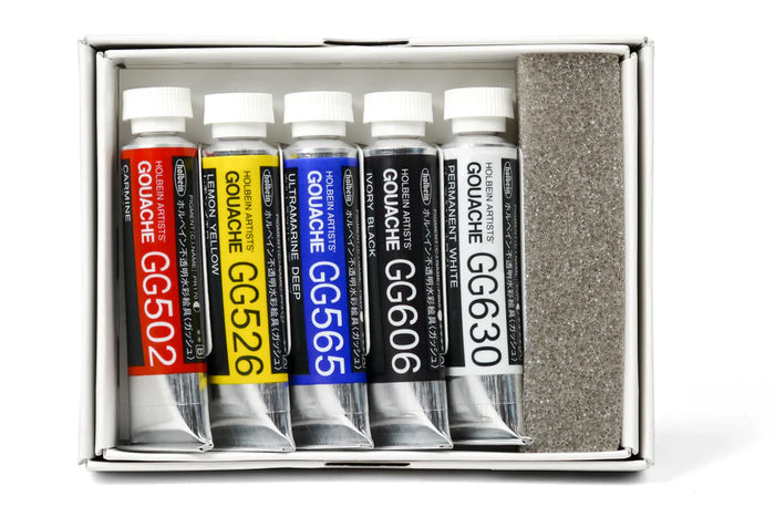 Holbein Artists' Gouache, Set of 5 Colors, 5 ml tubes (Holbein Artist Gouache)